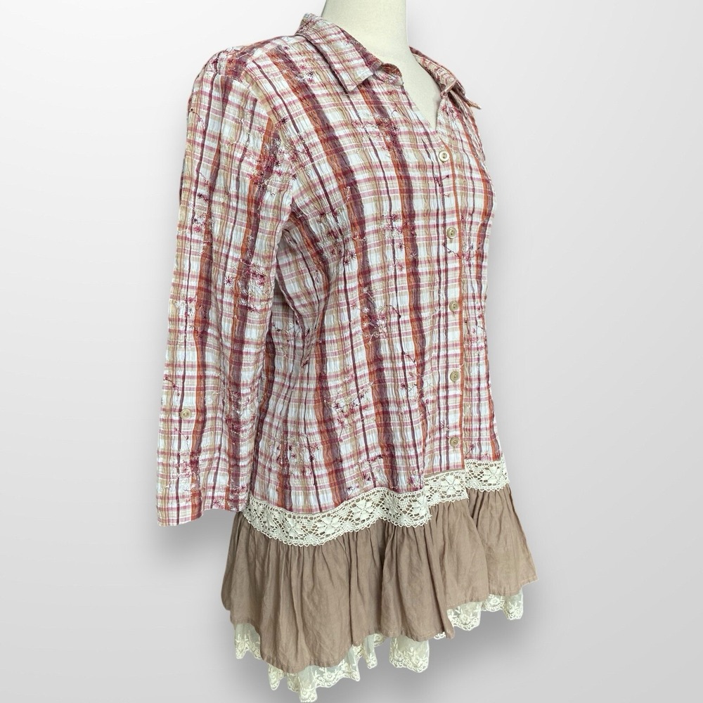 Christopher &‎ Banks Woman's Size XL Top Shirt Tunic Stretch Embroidered Western
